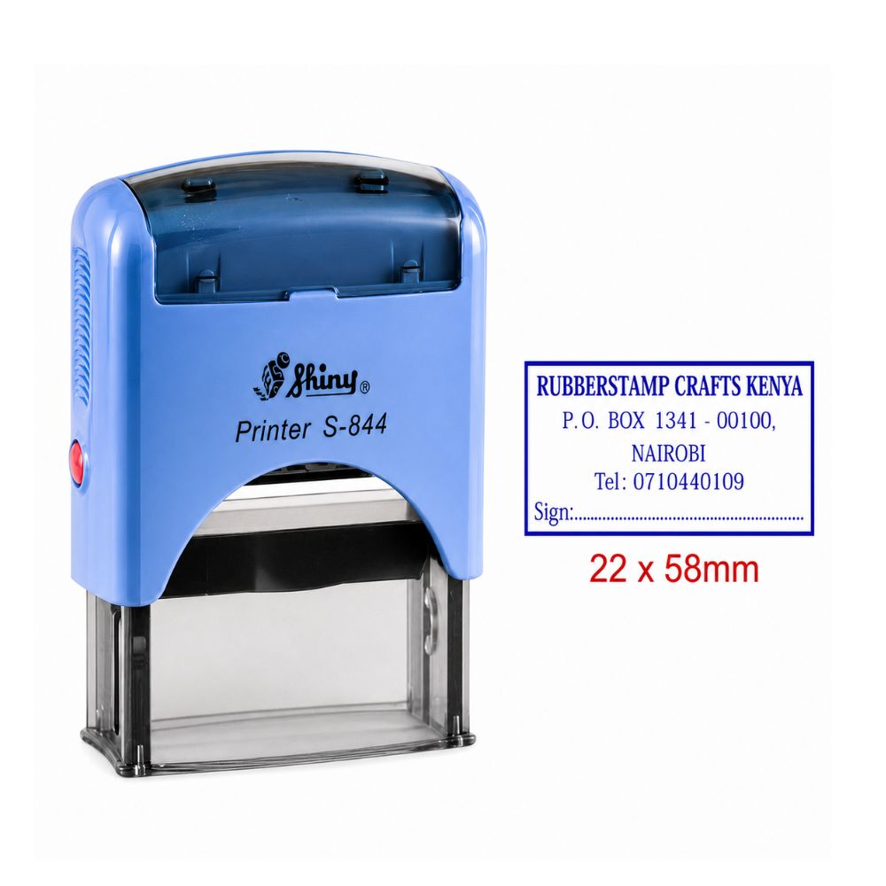 Shiny S-843 Rectangular Rubber Stamp Machine for Official Document Verification A black rectangular plastic Shiny S-843 plain self-inking stamp body with a 47 by 18 mm base mount.