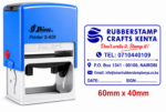 A blue rectangular plastic Shiny S4060 self-inking rubber stamp machine mount with a 60 by 40 mm base plate.