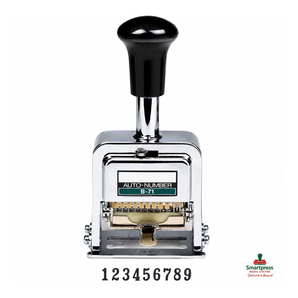 8-Digit Numbering Machine – Manual Sequential Number Stamp 8-Digit Numbering Machine for sequential numbering of invoices, receipts, vouchers, tickets, files, and official business documents.