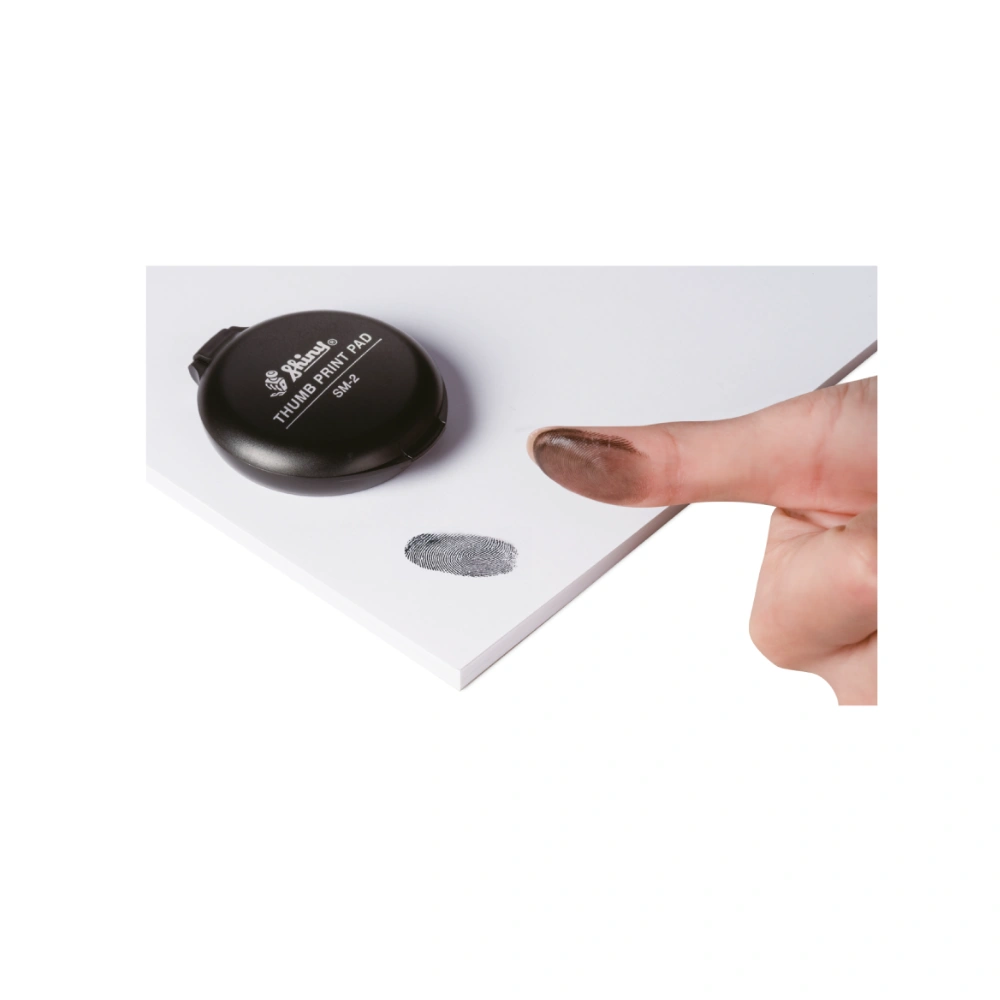 hiny thumb print ink pad casing showing the black porous fingerprint ink for legal and notary document signing.